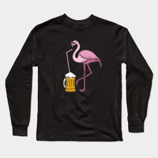 Flamingo drinking beer Funny Tropical Long Sleeve T-Shirt